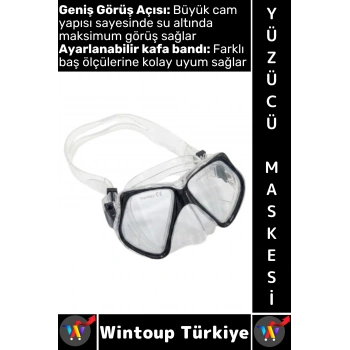 #Gözlük Konforlu Sızdırmaz Buğu Önleyici Temperli Cam Ayarlanabilir Deniz Dalış Yüzücü Maskesi Siyah