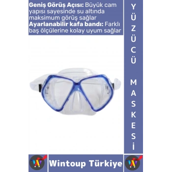 #Gözlük Konforlu Sızdırmaz Buğu Önleyici Temperli Cam Ayarlanabilir Deniz Dalış Yüzücü Maskesi Mavi
