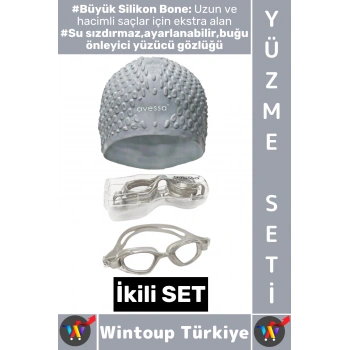 #YüzmeSeti Ayarlanabilir Su Geçirmez Buğu Önleyici Yüzücü Gözlüğü Büyük Beden Silikon Bone İkili Set