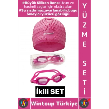 #YüzmeSeti Ayarlanabilir Su Geçirmez Buğu Önleyici Yüzücü Gözlüğü Büyük Beden Silikon Bone İkili Set