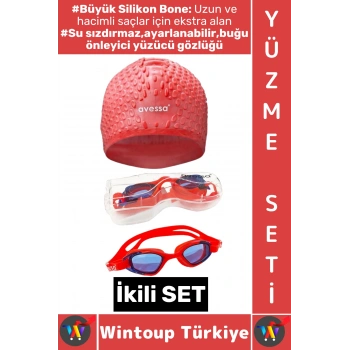 #YüzmeSeti Ayarlanabilir Su Geçirmez Buğu Önleyici Yüzücü Gözlüğü Büyük Beden Silikon Bone İkili Set