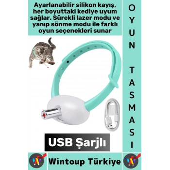 #Tasma Esnek Kafa Açılı Ayarlanabilir Silikon Kayış 2 Modlu Şarjlı Otomatik Lazer Kedi Oyun Tasması