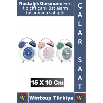 #Hediye Hediyelik Vintage Retro Genç Yetişkin Odası Alarm Şık Renkli Masa Üstü Çalar Saat 15 X 10 Cm