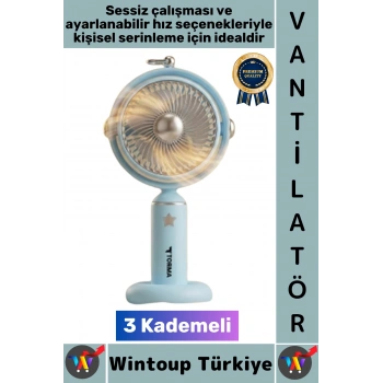 #Vantilatör Sessiz Yoğun Üflemeli 3 Kademeli Döner Başlıklı Şarjlı Mini Masa El Fanı Vantilatör