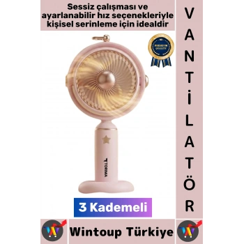 #Vantilatör Sessiz Yoğun Üflemeli 3 Kademeli Döner Başlıklı Şarjlı Mini Masa El Fanı Vantilatör