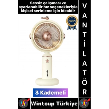 #Vantilatör Sessiz Yoğun Üflemeli 3 Kademeli Döner Başlıklı Şarjlı Mini Masa El Fanı Vantilatör