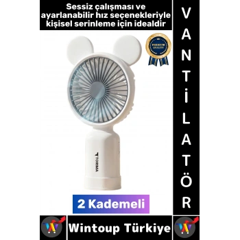 #Vantilatör Sessiz Yoğun Üfleme Sevimli Ayıcık Kulaklı 2 Kademeli Şarjlı Mini Masa Üstü Vantilatör