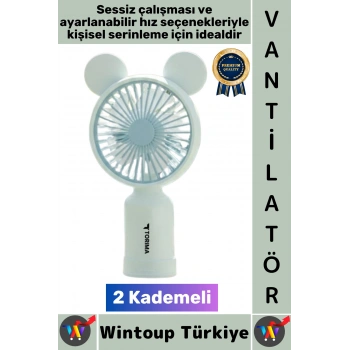 #Vantilatör Sessiz Yoğun Üfleme Sevimli Ayıcık Kulaklı 2 Kademeli Şarjlı Mini Masa Üstü Vantilatör