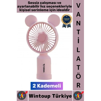#Vantilatör Sessiz Yoğun Üfleme Sevimli Ayıcık Kulaklı 2 Kademeli Şarjlı Mini Masa Üstü Vantilatör
