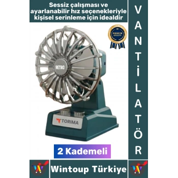 #Vantilatör Kompakt Sessiz Çalışma Yoğun Üfleme Retro 2 Kademeli Şarjlı Mini Masa Üstü Vantilatör