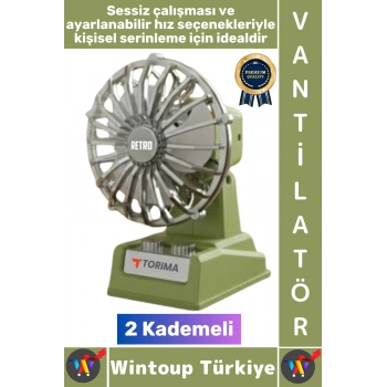 #Vantilatör Kompakt Sessiz Çalışma Yoğun Üfleme Retro 2 Kademeli Şarjlı Mini Masa Üstü Vantilatör