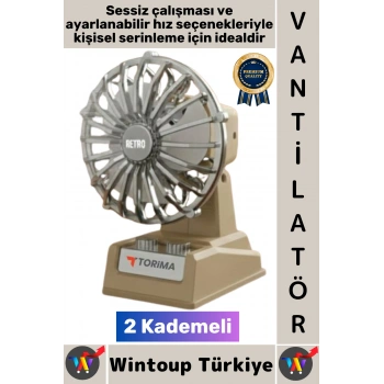 #Vantilatör Kompakt Sessiz Çalışma Yoğun Üfleme Retro 2 Kademeli Şarjlı Mini Masa Üstü Vantilatör