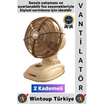 #Vantilatör Sessiz Çalışma Yoğun Üflemeli Retro Model 2 Kademeli Şarjlı Mini Masa Üstü Vantilatör