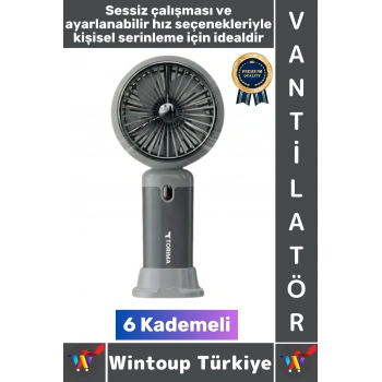 #Vantilatör Kompakt Sessiz Yoğun Üflemeli 6 Kademeli Şarjlı Turbo Mini Masa Üstü El Fanı Vantilatör