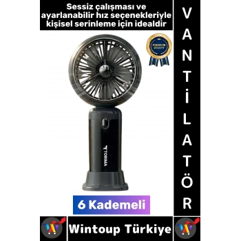 #Vantilatör Kompakt Sessiz Yoğun Üflemeli 6 Kademeli Şarjlı Turbo Mini Masa Üstü El Fanı Vantilatör