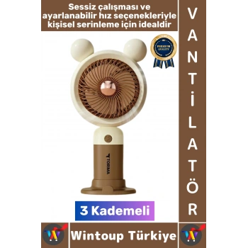 #Vantilatör Sessiz Yoğun Üflemeli 3 Kademeli Telefon Stantlı Şarjlı Şık Mini Masa El Fanı Vantilatör