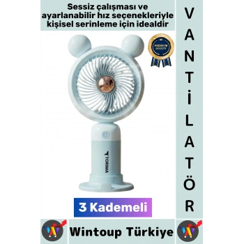 #Vantilatör Sessiz Yoğun Üflemeli 3 Kademeli Telefon Stantlı Şarjlı Şık Mini Masa El Fanı Vantilatör