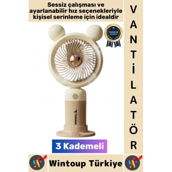 #Vantilatör Sessiz Yoğun Üflemeli 3 Kademeli Telefon Stantlı Şarjlı Şık Mini Masa El Fanı Vantilatör