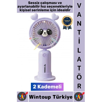 #Vantilatör Kompakt Sessiz Yoğun Üflemeli 2 Kademeli Şarjlı Sevimli Ayıcıklı Mini El Fanı Vantilatör