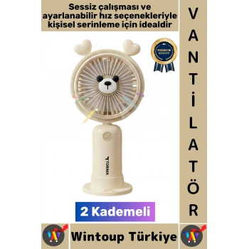 #Vantilatör Kompakt Sessiz Yoğun Üflemeli 2 Kademeli Şarjlı Sevimli Ayıcıklı Mini El Fanı Vantilatör