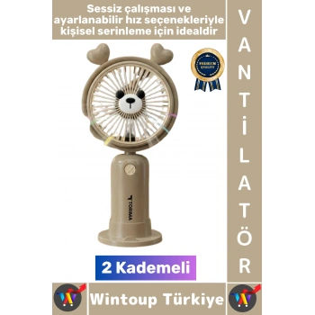 #Vantilatör Kompakt Sessiz Yoğun Üflemeli 2 Kademeli Şarjlı Sevimli Ayıcıklı Mini El Fanı Vantilatör