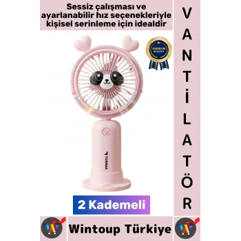 #Vantilatör Kompakt Sessiz Yoğun Üflemeli 2 Kademeli Şarjlı Sevimli Ayıcıklı Mini El Fanı Vantilatör