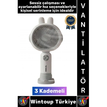 #Vantilatör Sessiz Yoğun Üflemeli 3 Kademeli Şarjlı Sevimli Şık Tavşan Kulak Mini El Fanı Vantilatör
