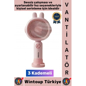 #Vantilatör Sessiz Yoğun Üflemeli 3 Kademeli Şarjlı Sevimli Şık Tavşan Kulak Mini El Fanı Vantilatör