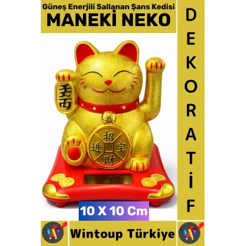 #Hediye Dekoratif Ev Ofis Zenginlik Aşk Sağlık İnancı Güneş Enerjili Sallanan Şans Kedisi 10 X 10 Cm