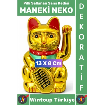#Hediye Dekoratif Ev Ofis Zenginlik Aşk Mutluluk Sağlık İnancı Pilli Sallanan Şans Kedisi 13 X 8 Cm