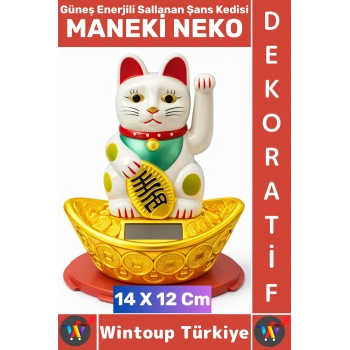 #Hediye Dekoratif Ev Ofis Zenginlik Aşk Sağlık İnancı Güneş Enerjili Sallanan Şans Kedisi 14 X 12 Cm