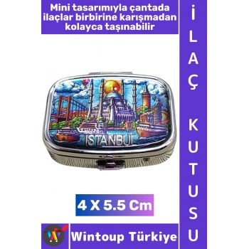 #Hediye Dekoratif Şık İstanbul Temalı 2 Bölmeli Hap Vitamin Tablet İlaç Saklama Kutusu 5 X 5 Cm