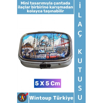 #Hediye Hediyelik Eşya Çok Şık İstanbul Temalı 2 Bölmeli Vitamin Tablet İlaç Saklama Kutusu 5 X 5 Cm