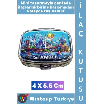 #Hediye Hediyelik Şık İstanbul Temalı 2 Bölmeli Hap Vitamin Tablet İlaç Saklama Kutusu 4 X 5,5 Cm