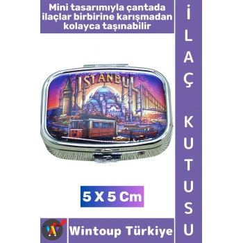 #Hediye Dekoratif Hediye İstanbul Temalı 2 Bölmeli Vitamin Hap Tablet İlaç Saklama Kutusu 5 X 5 Cm