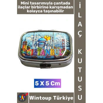 #Hediye Hediye Dekoratif Şık İstanbul Tema 2 Bölmeli Vitamin Hap Tablet İlaç Saklama Kutusu 5 X 5 Cm