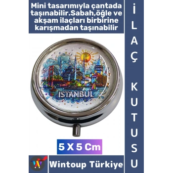 #Hediye Dekoratif Hediye 3 Bölmeli Vitamin Hap Tablet İstanbul Temalı İlaç Saklama Kutusu 5 X 5 Cm