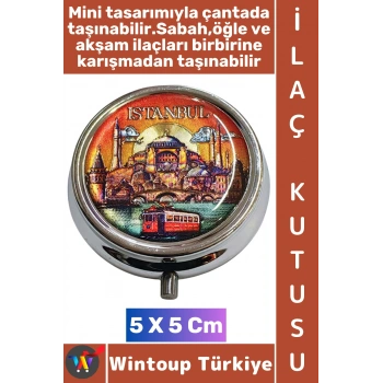 #Hediye Dekoratif Hediye İstanbul Temalı 3 Bölmeli Vitamin Hap Tablet İlaç Saklama Kutusu 5 X 5 Cm