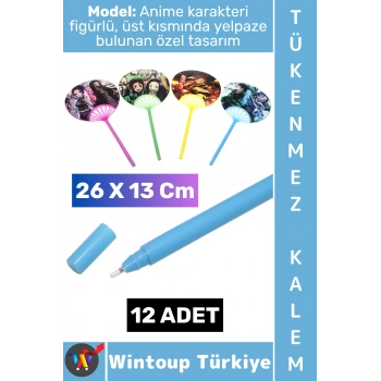 #Kalem Genç Çocuk Okul Ofis Anime Figürlü Mini Yelpazeli Tasarım Tükenmez Kalem 26 X 13 Cm 12 Adet