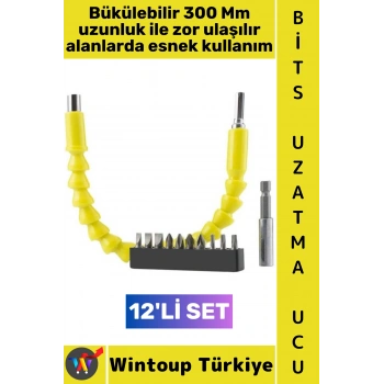 #UzatmaUcu Manuel Elektrikli Vidalama Dar Zor Köşe Akrobat Bükülebilir Esnek Bits Uzatma Seti 12 Parça