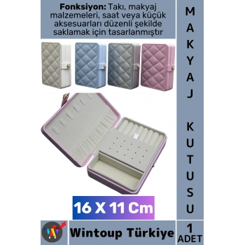 #MakyajKutusu Dekoratif Hediyelik Takı Saat Küçük Aksesuar Şık Deri Kaplamalı Modern Zarif Estetik Bölmeli Makyaj Kutusu