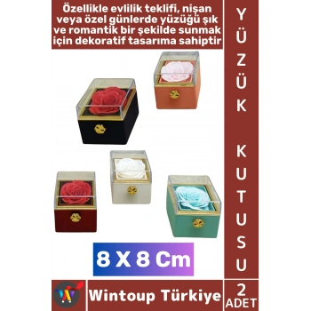 #TakıKutusu Evli Çift Sevgililer Günü Yıldönümü Evlilik Nişan Romantik Kare Gül Yüzük Kutusu 2 Adet