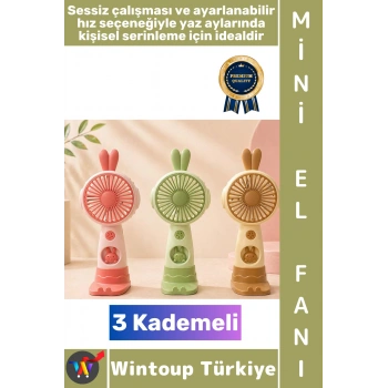 #Vantilatör Seyahat Tipi Kompakt Taşınabilir Hafif Sessiz Çalışma Ev Ofis Yaz Serinleme Şık Sevimli Tavşan Kulaklı 3 Kademeli Şarjlı Mini El Fanı Vantilatör