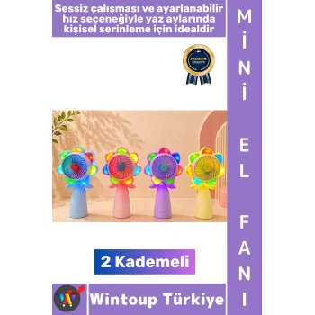 #Vantilatör Kompakt Hafif Sessiz Çalışma Ev Ofis Seyahat Serinleme Çok Şık Renkli Işıklı Şarjlı 2 Kademeli Mini El Fanı Vantilatör