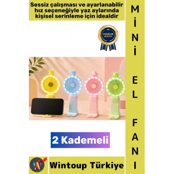 #Vantilatör Seyahat Tipi Kompakt Taşınabilir Hafif Sessiz Çalışma Ev Ofis Yaz Serinleme Telefon Dayama Özellikli Şık Işıklı 2 Kademeli Şarjlı Mini El Fanı Vantilatör