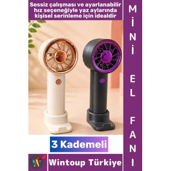 #Vantilatör Mini Çanta Boy Gündelik Seyahat Tipi Kompakt Taşınabilir Hafif Sessiz Çalışma Ev Ofis Yaz Serinleme Çok Şık Tasarım 3 Kademeli Şarjlı El Fanı Vantilatör