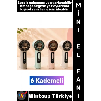 #Vantilatör Kompakt Mini Çanta Boy Gündelik Seyahat Tipi Taşınabilir Hafif Sessiz Çalışma Ev Ofis Yaz Serinleme Şık Güçlü Üfleme 6 Kademeli Şarjlı El Fanı Vantilatör