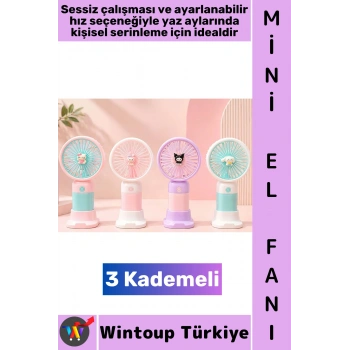 #Vantilatör Gündelik Çanta Boy Seyahat Tipi Kompakt Taşınabilir Hafif Sessiz Çalışma Ev Ofis Yaz Serinleme Anime Figürlü Şık Model 3 Kademeli Şarjlı Mini El Fanı Vantilatör