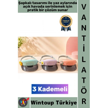 #Vantilatör Gündelik Çanta Boy Seyahat Tipi Kompakt Taşınabilir Hafif Sessiz Çalışma Yaz Serinleme Şık Sevimli Detaylı Güneş Koruyucu Şapkalı Model 3 Kademeli Şarjlı Fan Vantilatör