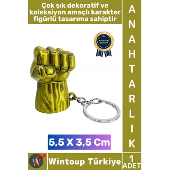 #Hediye Hediyelik Dekoratif Aksesuar Figür Koleksiyon Kırılma Çizilmeye Dayanıklı Karakter Figürlü Çok Şık Marvel Hulk Yumruğu Metal Anahtarlık 5,5 X 3,5 Cm